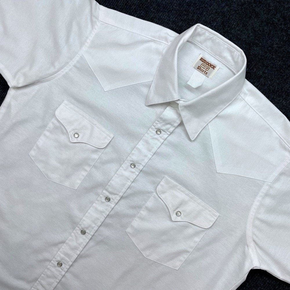 Ruddock Western Shirt White Pearl Snap Short Sleeve Vintage Style Mens XL
